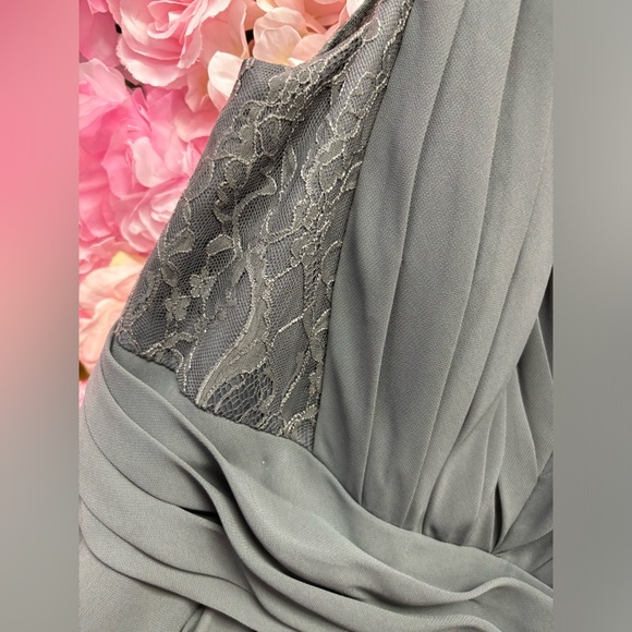 House of Wu 22928 Size 20 Charcoal long chiffon dress with lace back and v-neck - Picture 3 of 10